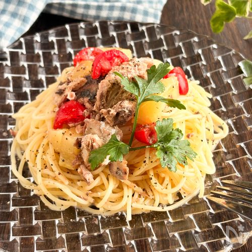爽やかレモン白だし♡サバとトマトの冷製パスタ