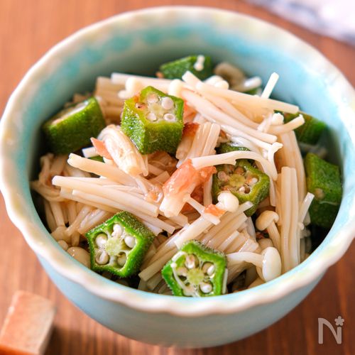 【えのきだけとオクラの梅だし和え】つるんとおいしい簡単副菜♪
