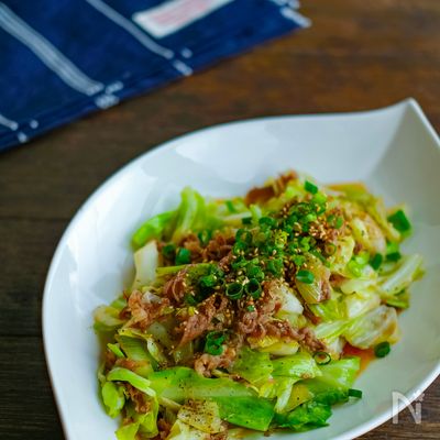 牛こまときゃべつと長ねぎのオイレモン炒め・さっぱりコク旨！