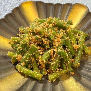 楽ラク手抜キッチン🐶🐾の作ってみた!投稿(インゲンのナムル【お弁当】【食材ひとつでおかずシリーズ】)