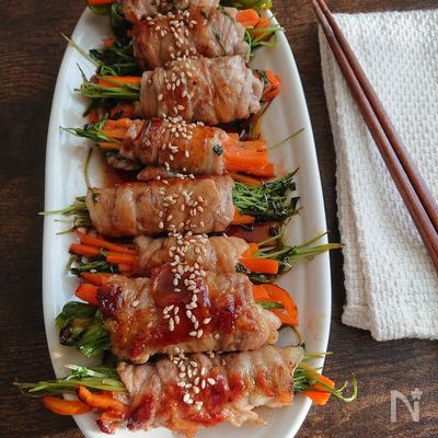 緑黄色野菜のタレ肉巻き