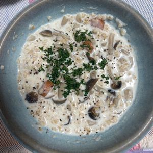 ゆっこの作ってみた!投稿(レンジで簡単♪きのことオートミールのミルクリゾット)