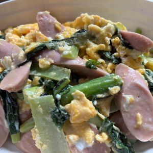 なおの作ってみた!投稿(ギョニソと小松菜のふわたま中華炒め♩簡単副菜！お弁当にも◎)