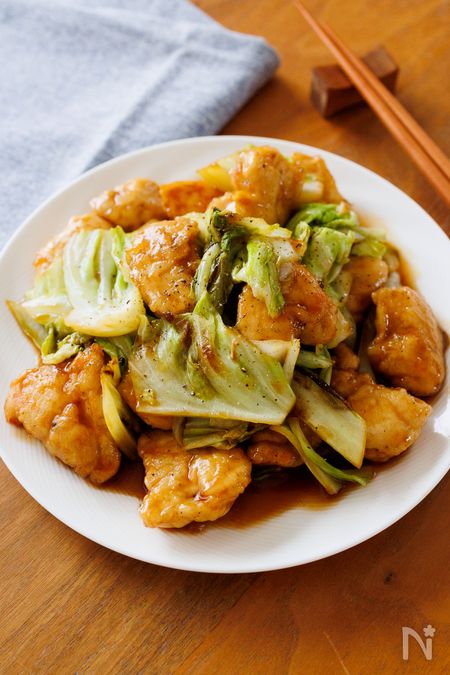 鶏肉とキャベツのうまだれ炒め