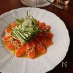 水菜とサーモンの柚子胡椒カルパッチョ