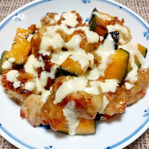 よっこの作ってみた!投稿(ねっとりあま～い🤩💖鶏とかぼちゃの照り焼きはちみつマヨ♪)