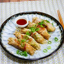 酸味が美味しい「エノキの梅肉豚巻き焼き」