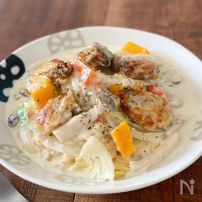 【牡蠣とたっぷり野菜のクリームパスタ】ランチに◎