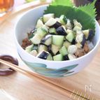 なすときゅうりの塩麹漬け乗っけ肉味噌そぼろ丼