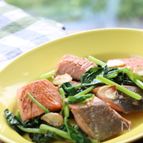 鮭とほうれん草のガリバタ醤油炒め