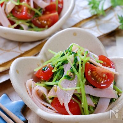 簡単おいしい☆やみつき『豆苗とミニトマトとハムの旨味サラダ』
