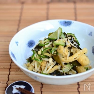 きゅうりと油揚げとろろ昆布中華風酢の物【作りおき】