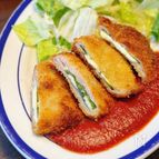 【しそチーズかつトマトソース】チーズとろ〜り♪揚げ焼きで簡単