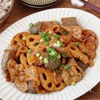 【豚バラとれんこんの甘辛みそ炒め】こってり美味しい！