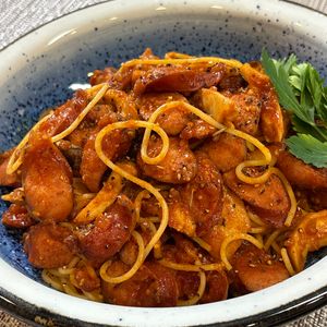 楽ラク手抜キッチン🐶🐾の作ってみた!投稿(【ウインナーとエリンギのトマトパスタ】コスパ良し♪)