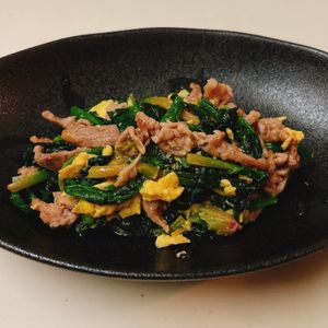 りんの作ってみた!投稿(ほうれん草と豚こま《とろ玉♡だしポン炒め》)