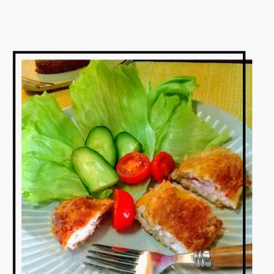 チョロリスの作ってみた!投稿(鶏むね肉でごちそう【コルドンブルー】ハムチーズはさみ揚げ)