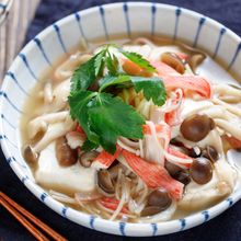 きのこと豆腐のカニカマあんかけ【#とろみづけ不要#包丁不要】