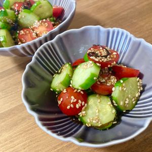 ゆかりの作ってみた!投稿(食欲そそる♡【トマトときゅうりの甘酢塩こん和え】箸が止まらん)