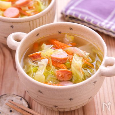 【キャベツとウインナーの中華スープ】野菜たっぷり♡