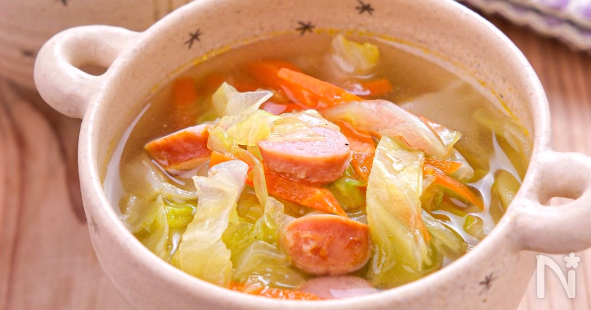 【キャベツとウインナーの中華スープ】野菜たっぷり♡