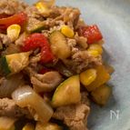 ゴロゴロ野菜と豚肉の甘辛炒め