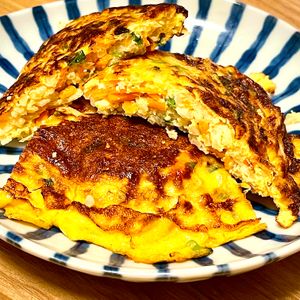 michuの作ってみた!投稿(切り干し大根と赤ピーマンとニラの卵焼き)