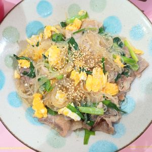milkの作ってみた!投稿(豚こまとニラのふわ卵春雨)