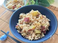 炊飯器で簡単！さつまいもと塩昆布の梅炊き込みごはん