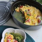 菜の花とトマトの洋風卵とじ。