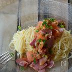 梅肉とトマトとスモークタンの冷製パスタ
