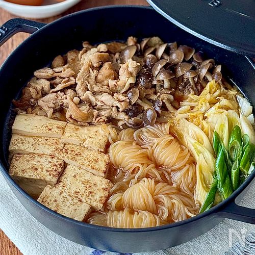 豚こまと焼き豆腐の甘辛ごますき煮