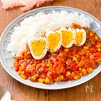 【ハート型ゆで卵のせ♡】絶品♪トマトキーマカレー