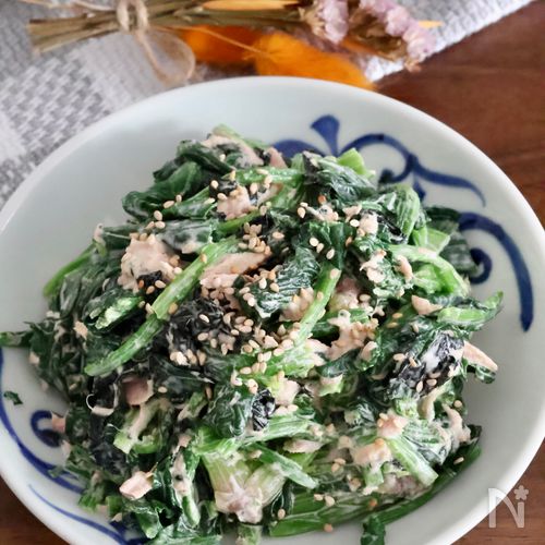 味見が止まりません‥！ほうれん草のツナの海苔マヨ和え