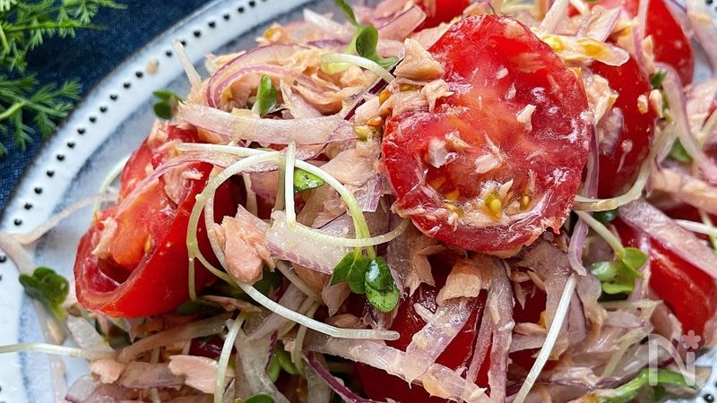10分で完成♪♪ミニトマトと玉ねぎとツナの柚子胡椒サラダ | レシピ