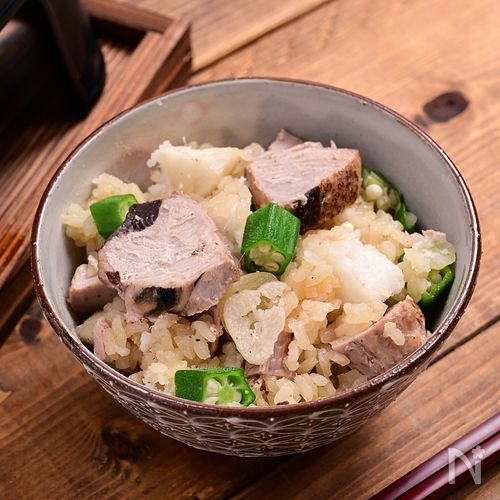 ガツンとニンニク「カツオとオクラのニンニク釜飯」