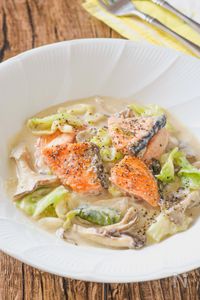 ワンパン【鮭とキャベツときのこの豆乳クリーム煮】カルシウム◎