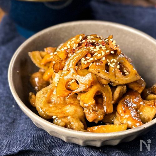 【豚蓮根照り焼き】材料2つでご飯止まらん！