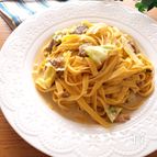 簡単で美味しい♡春キャベツとさば缶のカレー豆乳パスタ