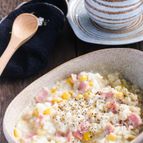 【ダイエット中にも】ベーコンとコーンの豆乳オートミール粥♪