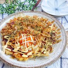 包丁不使用♡カット野菜で♩『目玉焼き付きお好み焼き』