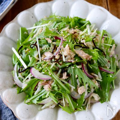 【水菜と赤玉ねぎのツナ和えサラダ】体がよろこぶ♪