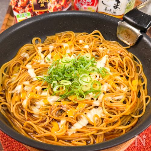 ワンパンで麻婆チーズパスタ