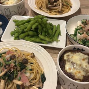 462354の作ってみた!投稿(ほうれん草としめじのバター醤油パスタ)