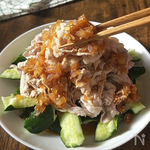【玉ねぎ香味だれのきゅうり豚しゃぶ】さっぱり簡単夏おかず