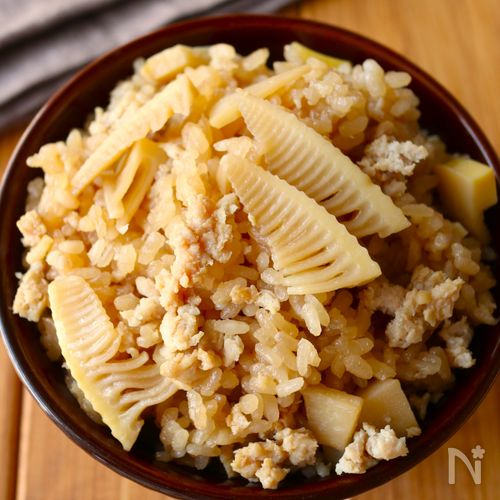 炊くまで5分!【たけのこ×ひき肉炊き込みご飯】旨味たっぷり♩