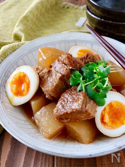 圧力鍋で＊豚の角煮（豚バラ大根味付き卵）