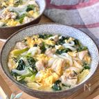 鶏もも肉とほうれん草のとろたま白だしうどん