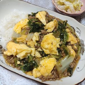 悠の作ってみた!投稿(【白菜とひき肉のとろたまあんかけ】男子喜ぶ/丼にも♡︎)