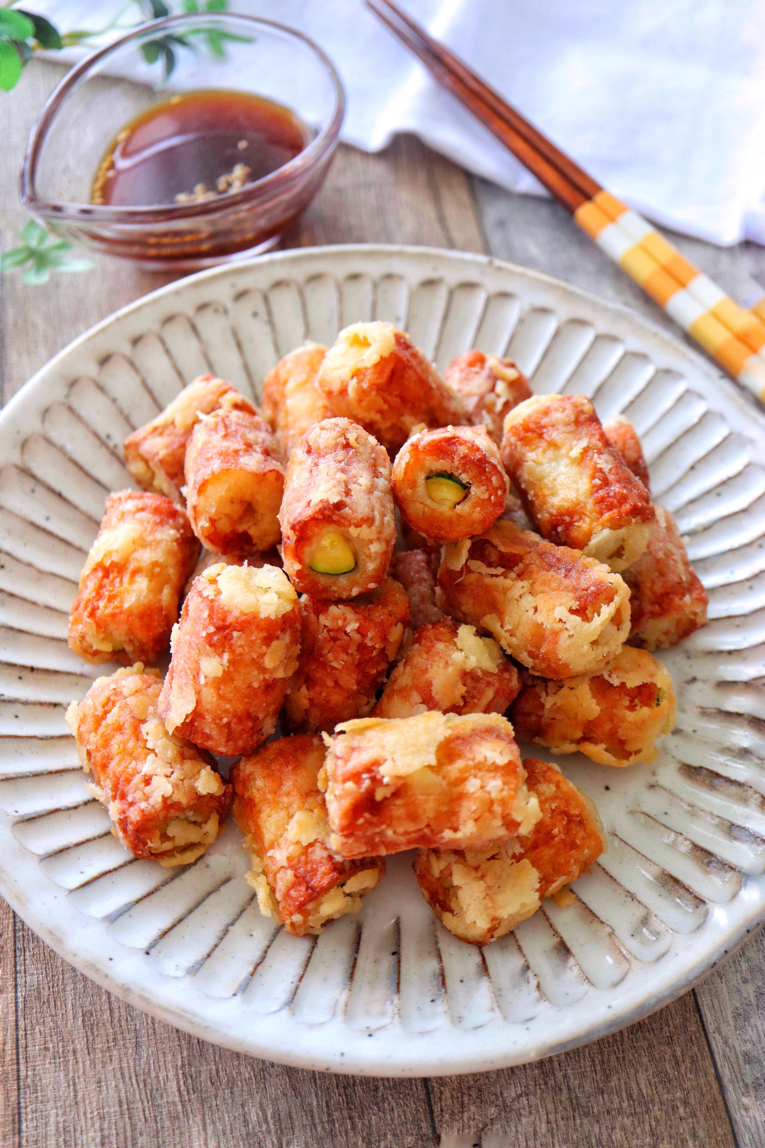 ちくわとズッキーニの竜田揚げ］サクじゅわ♩やみつきになる味